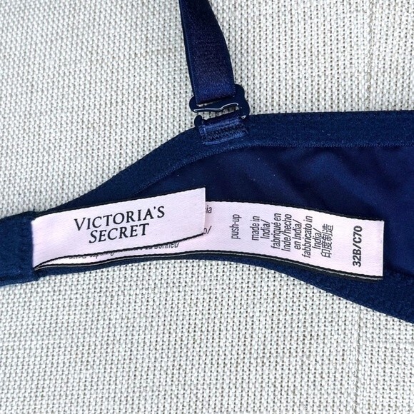 Victoria's Secret Push Up Bra sz 32B * Strappy Cage Bra Navy Blue Padded Pushup - Picture 6 of 7